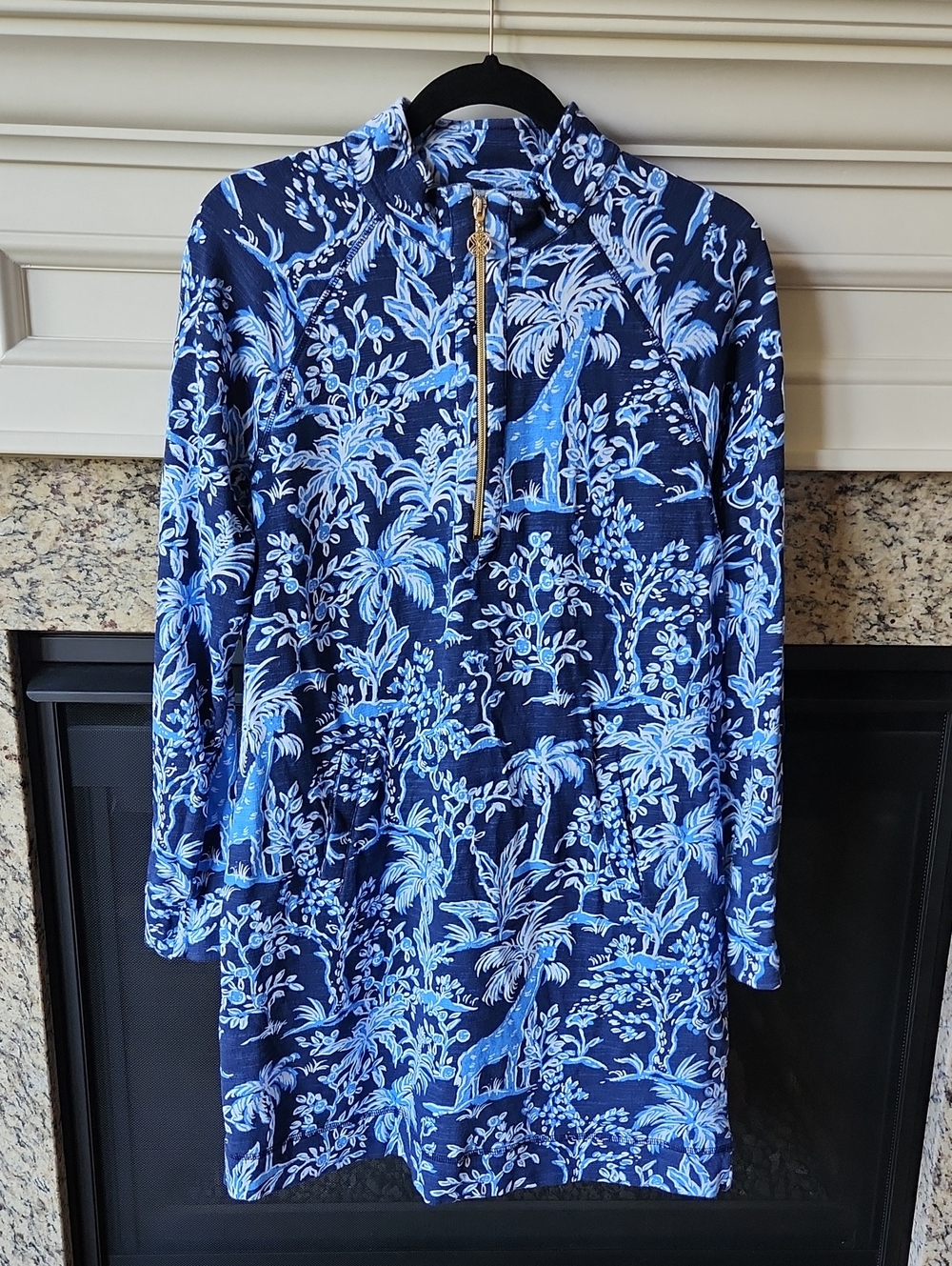 Lilly Pulitzer 1/4 Zip Navy and Light Blue Ashlee Long-Sleeve Dress
